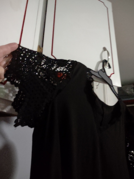 None Tops - Women’s Black Crochet Sleeve Top